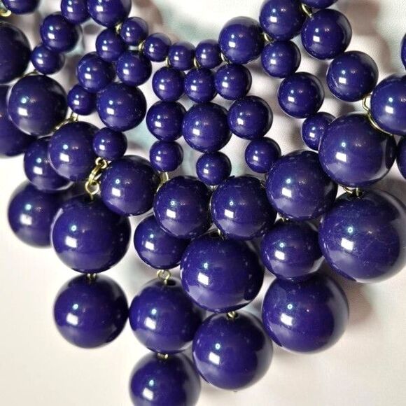 Blue Acrylic Bib Bubble Waterfall Beaded Statement Necklace 19 Inches - Picture 2 of 4